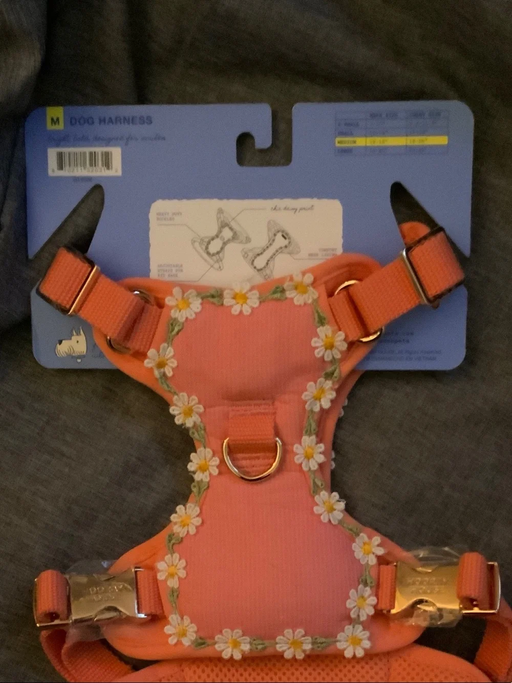 Pink Daisy Padded Dog Harness & collar - M